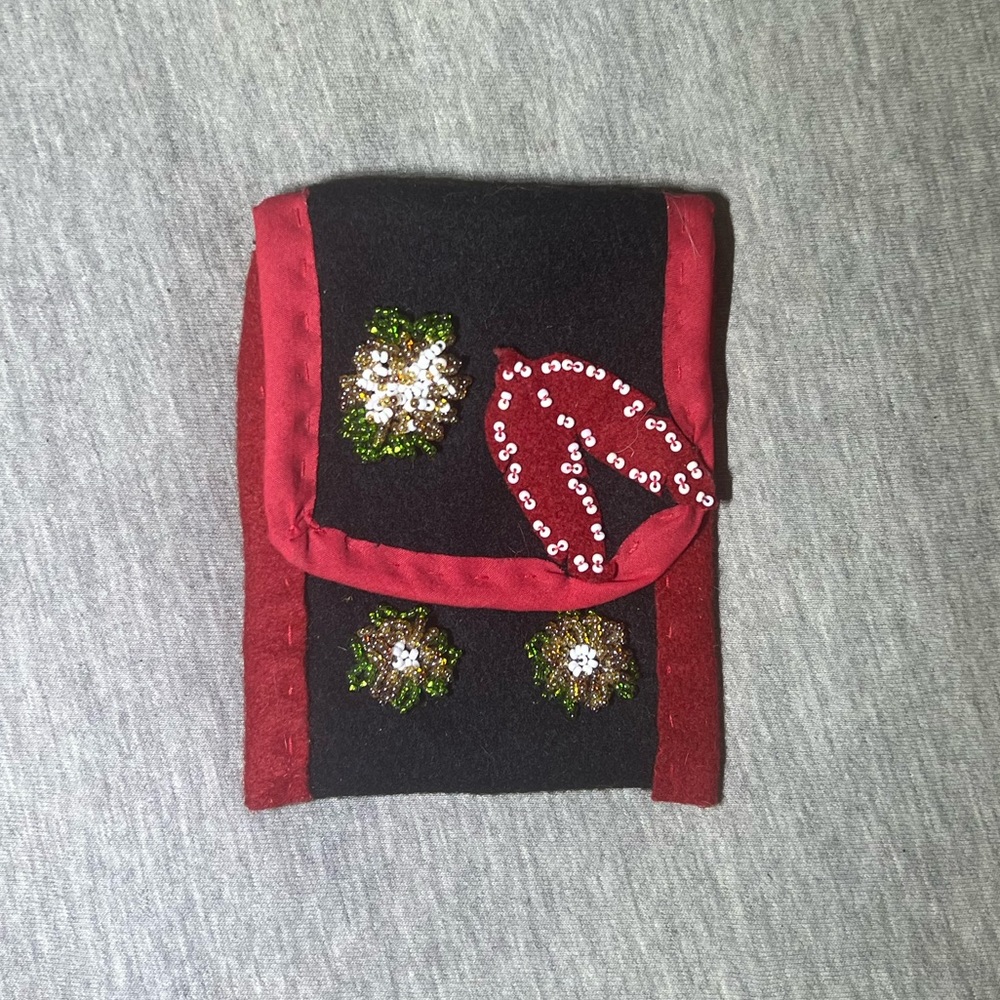 Beaded wool felt pouch